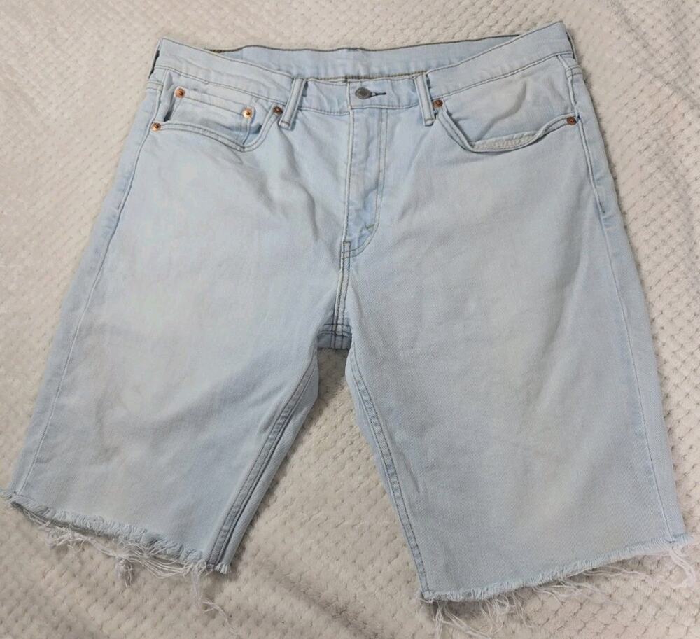 Levi's 511 Cut Off Denim Shorts Men's W36 Light Wash Frayed Hem Distressed Jean